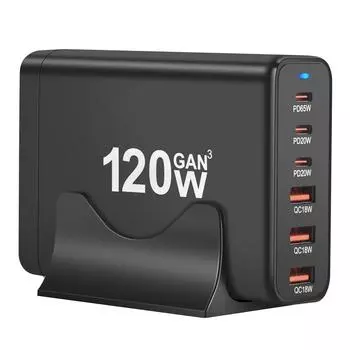 120W GaN 6-Port Multi-Function Desktop Charger with 3A & 3C PD Outputs
