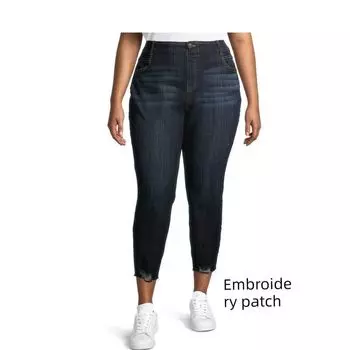 125.00kg Extra Fat Elastic Silm Dark Blue Denim Dark blue embroidery patch 2X