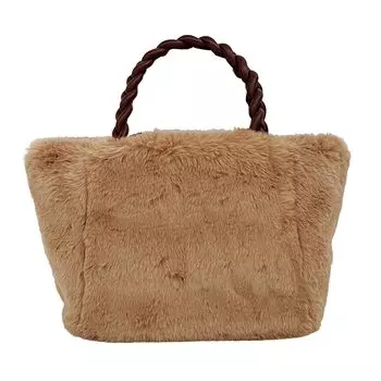 1262 Пушистая горизонтальная сумка-тоут из искусственного меха LT Deli Fur Basket A [Rootote] (Мокко)