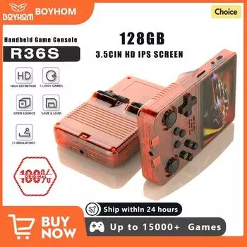 128 ГБ игровая консоль R36S с открытым исходным кодом, Linux-система, 3,5-дюймовый IPS-экран, оранжевый портативный карманный видеоплеер, 64 ГБ, лучшие игры