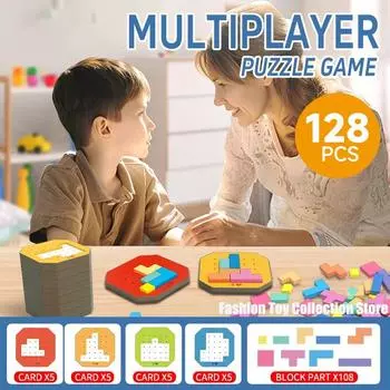 128 шт. красочная головоломка-головоломка, 3D русская блочная игрушка-танграм, головоломки-головоломки в форме танграма, подарочные игрушки-головоломки Монтессори разноцветный