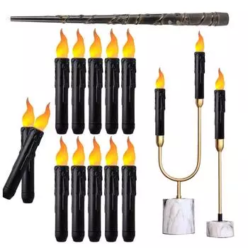 12/20Pcs Black Flameless Taper Candles Battery Operated Black Short Flameless Taper Candles Flickering for Party Halloween Decor