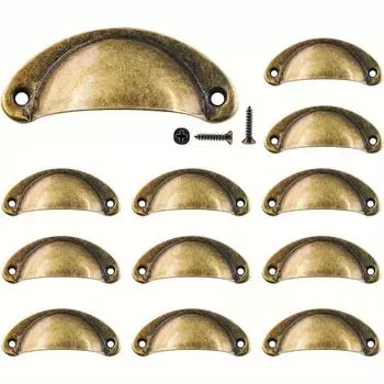 12/20pcs Metal Drawer Cup Pulls Antique Bronze Shell Cabinet Pulls 2.6 Inch Hole Centers Furniture Fittings Handles For Closet With Screws
