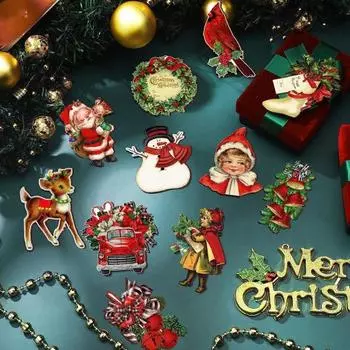 12/24 шт. Рождественские украшения деревянные елочные подвесные украшения праздничный чулок машина Санта олень 24PCS