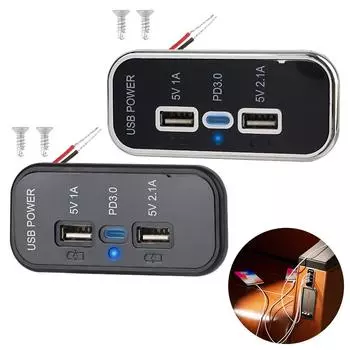 12/24 В двойной USB-разъем для зарядного устройства автомобильный адаптер для быстрой зарядки настенное крепление панель 3 порта USB-разъем для зарядного устройства для кемпера каравана лодки автобуса грузовика чёрный