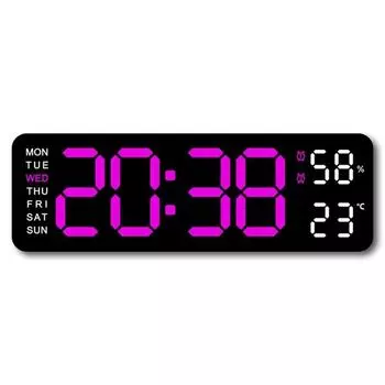 12/24Hr Format Large Digital Wall Clock Dual Control Table Clock For Living Room black shell rose red light