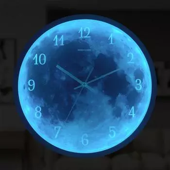 12-дюймовые настенные часы с художественным дизайном Blue Moon Sound Control, светящиеся цифровые, современные, бесшумные, для гостиной, спальни, круглые, декоративные 12 inch чёрный