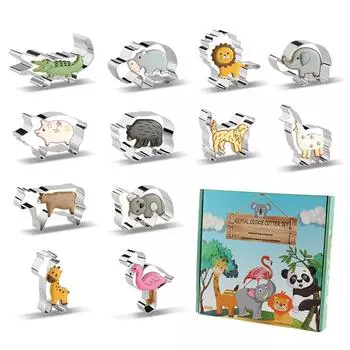 12 Pieces Animal Cookie Cutters Set For Kids with Storage Box Stainless Steel Safari Animal Biscuit Cutters Molds JT346