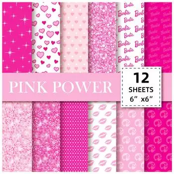 12 Pieces Of Material Paper, Popular Barbie Powder, Simple Valentine S Day Hand Account Background Paper, Handmade Album Pattern 15cm*15cm