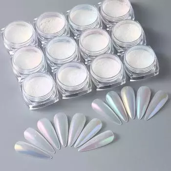 12 шт. Aurora Neon Shimmer Glitter Ice Muscle Nail Pigment Powder Fine Chrome Rubbing Dust Mirror Polish Decorations