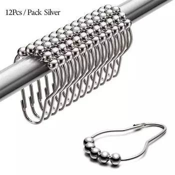 12 шт./компл. крючки для штор из нержавеющей стали, занавески для ванной, занавески для душа, кольца, крючки, 5 роликов, полированный сатин, никель серебряный