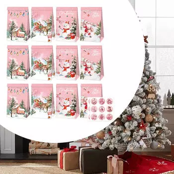 12 шт. Рождественские подарочные бумажные пакеты Goody Party Supplies Portable, Storage, Style E