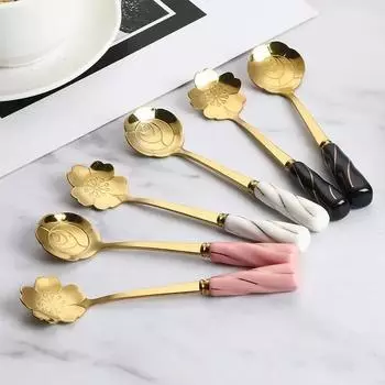 12 см Нержавеющая сталь Мини Сакура Роза Ложки для кофе Чай Десерт Напитки Смешивание Ложка для молочного коктейля Посуда Кухонные Принадлежности