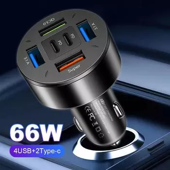 12 В-24 В 4 USB автомобильное зарядное устройство розетка 66 Вт PD QC3.0 6 портов автомобильное зарядное устройство сверхбыстрая зарядка телефона адаптер питания розетка для автомобиля автофургона лодки чёрный