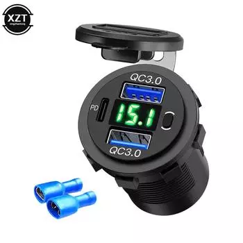 12 В-24 В USB автомобильное зарядное устройство для телефона QC3.0 5 В 3 А USB авто розетка быстрая зарядка PD порт прикуриватель водонепроницаемый 12 В зарядное устройство аксессуары зелёный