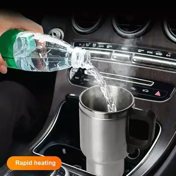 12 В 500 мл электрический нагревательный автомобильный чайник для воды, кофе, молока, термокружка для кемпинга, дорожный чайник из нержавеющей стали для автомобиля, нагревательная чашка серебряный