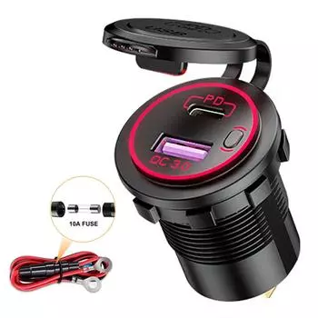12 В 60 Вт USB-розетка водонепроницаемая зарядное устройство разъем PD Type C и QC3.0 USB-порт с синим светодиодом для автомобиля лодки морского грузовика гольф-кара красный