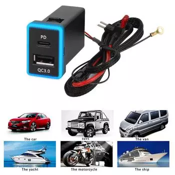 12 В автомобильное зарядное устройство PD QC3.0 двойной USB быстрое зарядное устройство 12 В автомобильный адаптер питания для зарядки телефона для Toyota