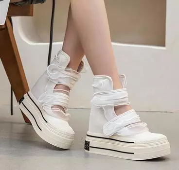12CM Platform Flat Sandals Women Cowboy Canvas New Summer Boots Wedges Hook-loop Casual Shoes High Top Designer High Heels Shoes 33