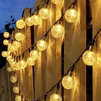 12M100leds Solar Crystal Ball Bubble Garden Light String Christmas Waterproof Solar Outdoor LED Light Strip Courtyard Decoration 7M 50LEDs белый
