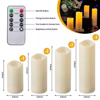 12Pack LED Flameless Candle Lights Simulated Flame Flickering Tea Light With Remote Control For Home Decoration Battery Operated Ivory white