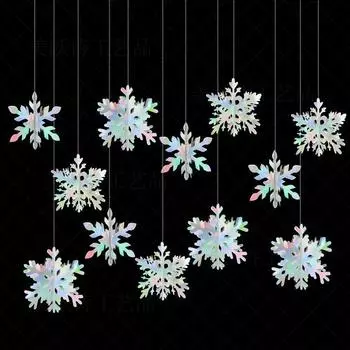 12pcs Creative Christmas Snowflake Flower Pendant Delicate Funny Christmas Tree Pendant Colorful Hanging Ornament Room