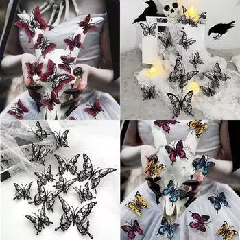 12pcs Halloween 3D Paper Layer Butterflies Wall Stickers Living Room Decor Wedding Room Decoration DIY Wall Art Magnet Stickers other