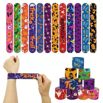 12pcs Halloween Slap Bracelets Favors Ghost Festival Party Pumpkin Spider Bracelets Gifts Kids Happy Halloween Party Decor 2024