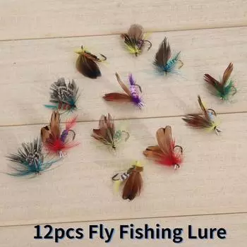 12pcs/lot Fly Fishing Lure Bait Feather Single Hook Carp Fish 12 pcs