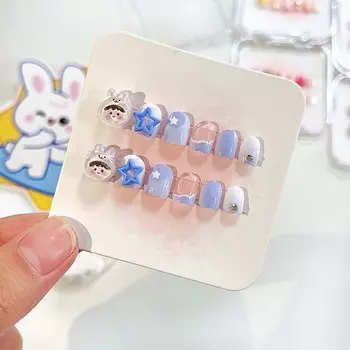 12Pcs/set Flowers Children False Nails Love Heart Cartoon Nail Accessories Girls StyleE