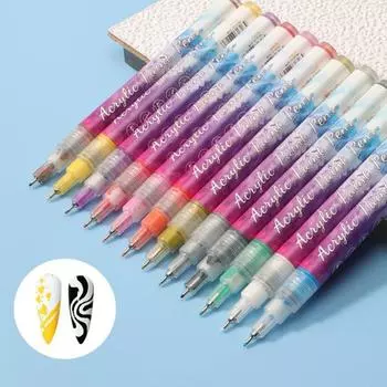 12Pcs/Set Nail Art Pen Easy to Color Quick Dry Comfortable Grip High Pigmented Waterproof Nail Art Design 12 Colors Fine Point Nail Graffiti Liner Pen 12pcs