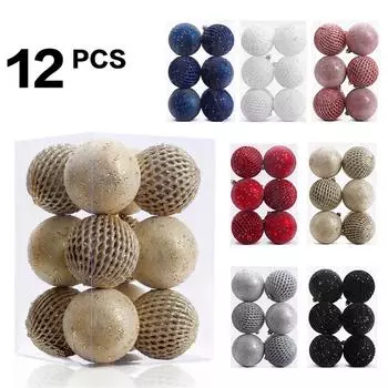 12Pcs Sparkling Sequin Christmas Balls Set Xmas Tree Supplies with Hanging Hole 2025 New Year Hangings Indoor Outdoor Decoration as show
