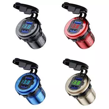 12V 24V 18W Aluminum Waterproof Dual QC3.0 USB Fast Charger Power Outlet with LED Voltmeter Switch for Car Marine Truck жёлтый