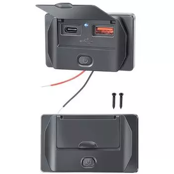 12V/24V Car Bus Charger Quick Charge QC3.0 PD Type C Dual USB Ports Socket Adapter with Dust Cover Swith for Marine Motorcycle