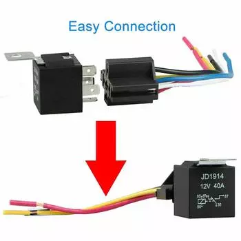 12V Automotive Relay Waterproof 40A Relay Socket Wire Black Red Socket Copper With 5PCS Terminal X0H9 чёрный