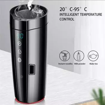 12V Car Heating Cup Rapid Heating and Smart Temperature Display Portable Car Heated Smart Mug 400ML Capacity Water Warmer Bottle 401-500ml чёрный