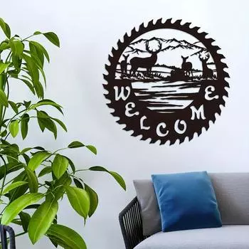 12x12in Deer Welcome Metal Sign - Durable Outdoor Wall Decor for Home, Garden, Office, Bedroom, and Yard | Stylish Accent светло-серый
