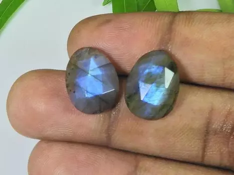 12X16MM натуральный лабрадорит огранка шахматная овальная кабошон драгоценный камень 2 шт лот LM-1206