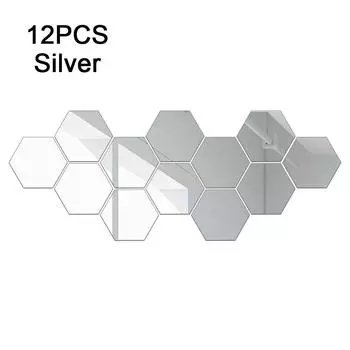 12x 3D Mirror Wall Sticker Hexagon Acrylic Wall Sticker Decal Home Decor Art DIY