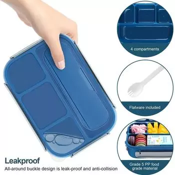 1300ml Insulated Lunch Box 4 Compartments Plastic Microwavable Bento Box for Kids School Food Container Vacuum Flasks зелёный