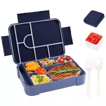 1330 мл Bento Box Adult Lunch Box Контейнеры с 6 отделениями для взрослых/детей с посудой Соус Lunch Box Микроволновая печь чёрный