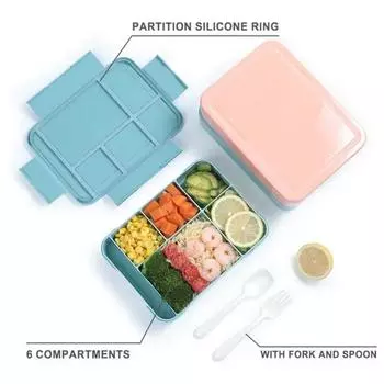 1330 мл детский ланч-бокс Bento с 6 отделениями для столовых приборов, герметичный ланч-бокс, коробки для закусок для школы, детского сада, контейнер для приготовления еды для взрослых светло-зеленый