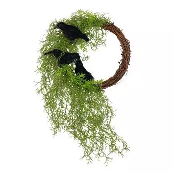 13.8 Inch Halloween Crow Wreath for Front Door Artificial Dead Branch Wreath with Simulated Crow And Vines for Walls Doors Windows Decor зелёный