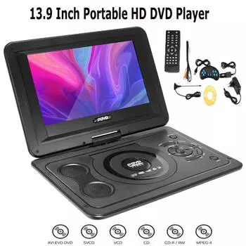 13,9-дюймовый портативный DVD-плеер HD-аналоговое ТВ FM-радио USB SD-карта Game 16:9 вращающихся TFT ЖК-экранов для домашнего офиса в автомобиле UK