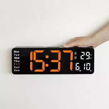 13-дюймовые цифровые настенные часы со светодиодной подсветкой, часы с дистанционным управлением и календарем, 12/24 ч, отображение даты, температуры