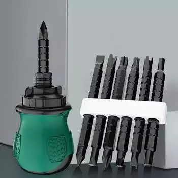 13 in 1 Ratchet Screwdriver Set Short Shank Phillips Slotted Bit Telescopic Dual Purpose Small Chrome Vanadium Steel Repair Tool зелёный