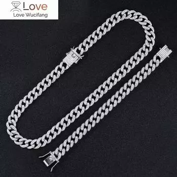 13 мм Iced Out кубинское ожерелье, цепочка в стиле хип-хоп, ювелирные изделия, мужская Золотая, серебряная цепочка, ожерелье со стразами, мужские ожерелья в стиле рэпер 8inch