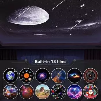 13 в 1 светодиодный проектор Star River Night Light Starry Sky Ambient Light Home Bedroom Lamp Декоративная ночник-лампа в подарок для детей чёрный