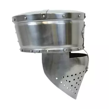 13th century 18 Gauge Templar Pot Helm with Faceplate Crusader Great Helmet