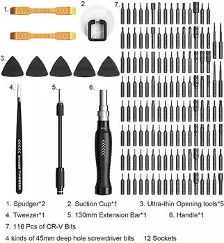145 in 1 Precision Screwdriver Set Professional Electronics Repair Toolkit with 132 Bits Magnetic Driver Kit and Magnetic Buckle